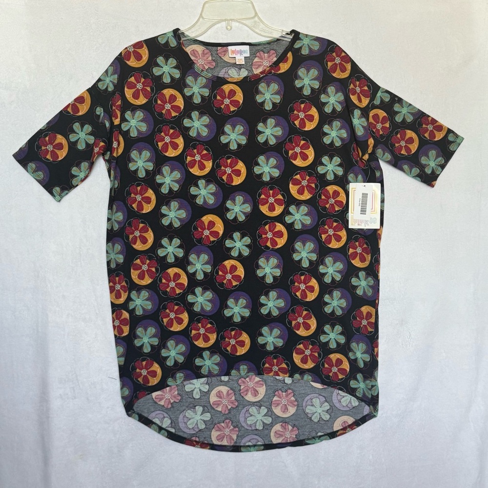 LuLaRoe Irma Womens Multicolor Floral High Low Tunic Fitted Mid-length Sleeve